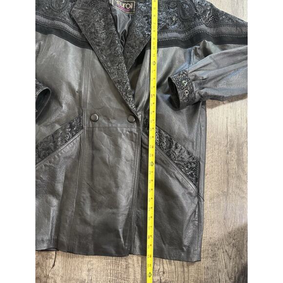 Vintage 80s 90s Oversized Real Leather Jacket Suede Detail Paisley Retro M/L - Picture 7 of 14